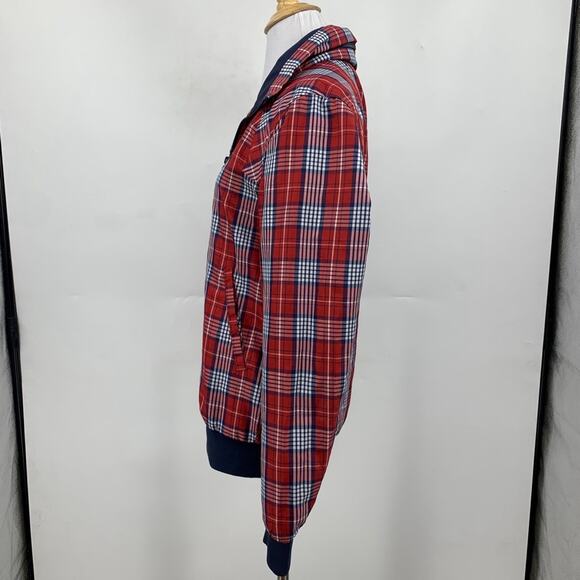 K-Swiss Jacket Mens S Small Red Plaid Full Zip Mesh Lined Hidden Hoodie Bomber - Picture 4 of 13